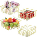 4 Pack Gold Wire Baskets for Organizing Office Wire Storage Basket Gold Metal Storage Baskets for Kitchen Cabinets, Bathroom, Countertop