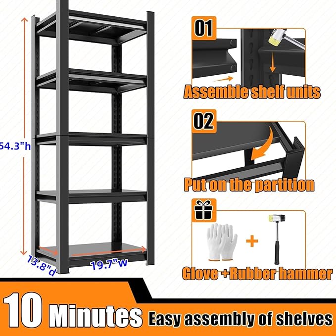 Storage Shelve -5 Tier Shelf Organizer,20" W x 14" D x 54" H