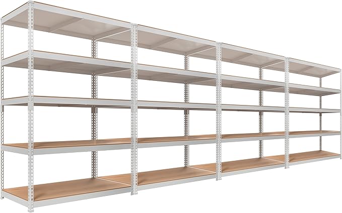 HOMEDANT 5 Tier Storage Shelves Adjustable Laminated Boltless Garage Metal Shelving Unit Heavy Duty Utility Rack Shelf Warehouse Pantry Closet Kitchen (4, (XL Deep) 48.1" W, White)