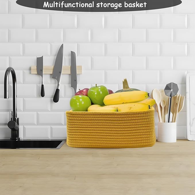 COMFY-HOMI 11.5"x7.5"x4.7" Storage Baskets for Organizing | Cotton Rope Woven Basket | Toy Storage Bin Box | Basket for Shelves, Closet Organizer Bin, Decorative Closet Shelf, 1 Pack,yellow