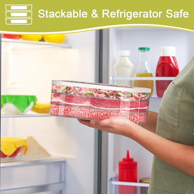 Stackable Deli Meat Container with Drainage Groove and Silicone Lid, Clear Refrigerator Storage Containers for Lunch Meats, Cold Cuts, Bacon, Cheese, BPA Free - 3 Layer