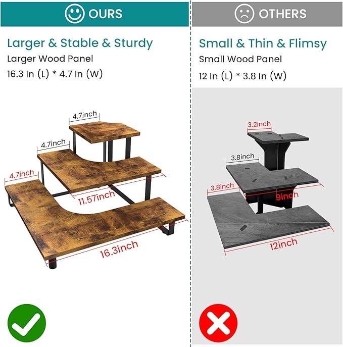 ELITEROO 3 Tier Wooden Retail Display Shelves, Portable Display Rack for Retail Counter Top Craft Shows, 3 Step Corner Tiered Table Display Tower Stand for Cupcake Jewelry Card Sticker Display