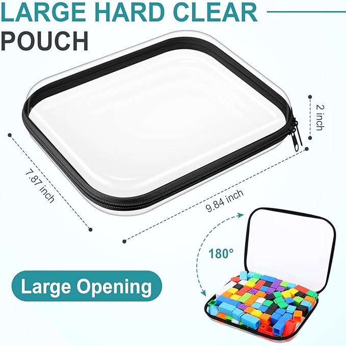 Sanwuta 6 Pcs Clear Hard Zipper Case Hard Plastic Zipper Pouches Transparent Makeup Bag Pencil Pouches for Travel Snacks Christmas Trinket Storage Organizer Box(Black,9.84 x 7.87 x 2 Inch)