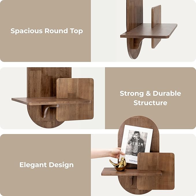 Behomes Claudia Solid Wood Floating Nightstand, Rustic Wall Mounted Bedside Table, Mid Century Modern Floating Shelf for Bedroom, Side End Table for Living Room, Space Saving Night Stand, Walnut