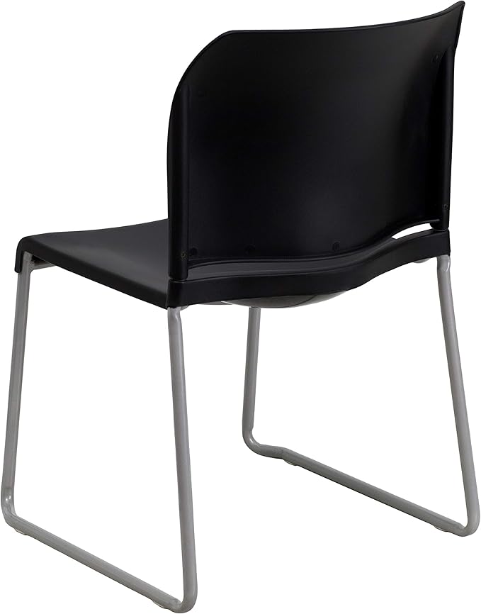 Flash Furniture Hercules Series Contoured Stacking Chairs for Waiting Rooms and Offices, Ergonomic Lobby Chairs with Curved Back, Set of 5, Black