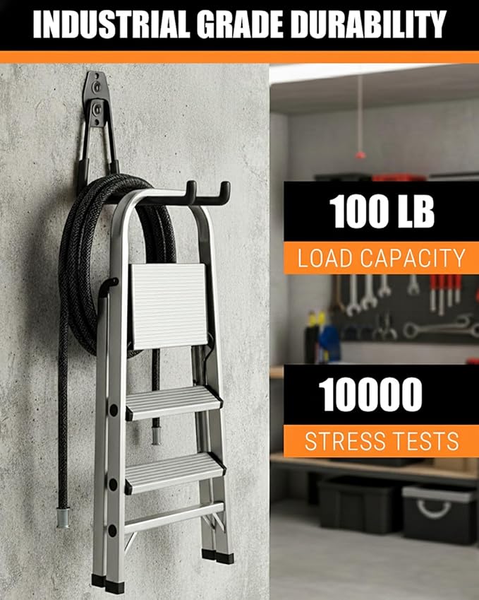 WMK 7.3'' Heavy Duty Garage Hooks, 4 Pack Wall Mount Garage Storage Hooks for Hanging Bike, Ladder, Tools - 100LB Load Capacity, Triple-Welded, PVC Coated (Black)