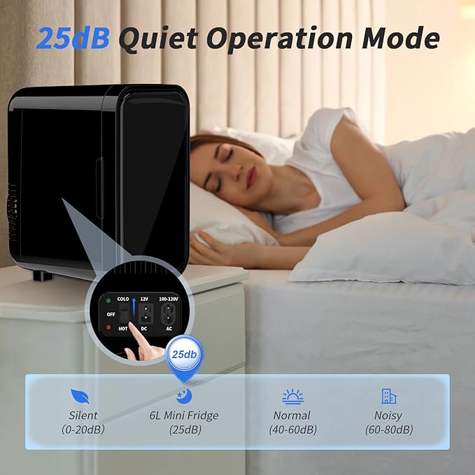 Mini Fridge, 6 Liter/8 Can 110V AC/DC Portable Thermoelectric Cooler Refrigerators for Bedroom, Skincare, Beverage, Office, Dorm Room and Car, Black