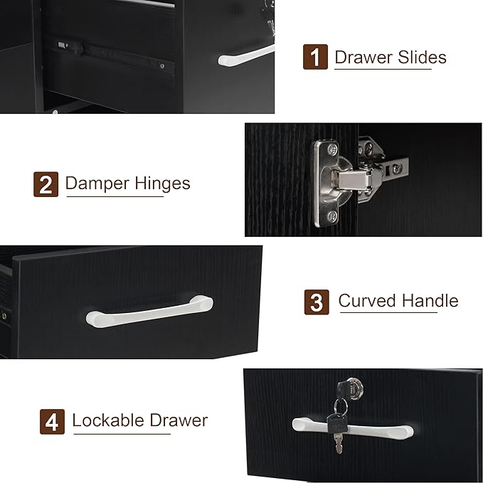 BarberPub Wall Mount Storage Station with Mirror Shampoo Bowl High-end Styling Beauty Salon Furniture Set 3145 (Black)