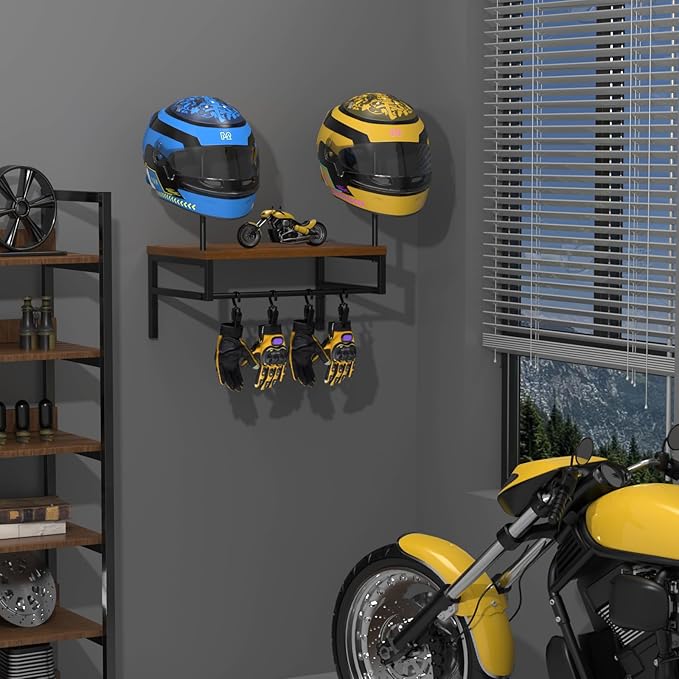BORISI Helmet Holder Wall Mount, Motorcycle Helmet Holder, Helmet Stand with Motorcycle Accessories, Helmet Rack for Display Wall Mount, Motorcycle Gear Storage Rack
