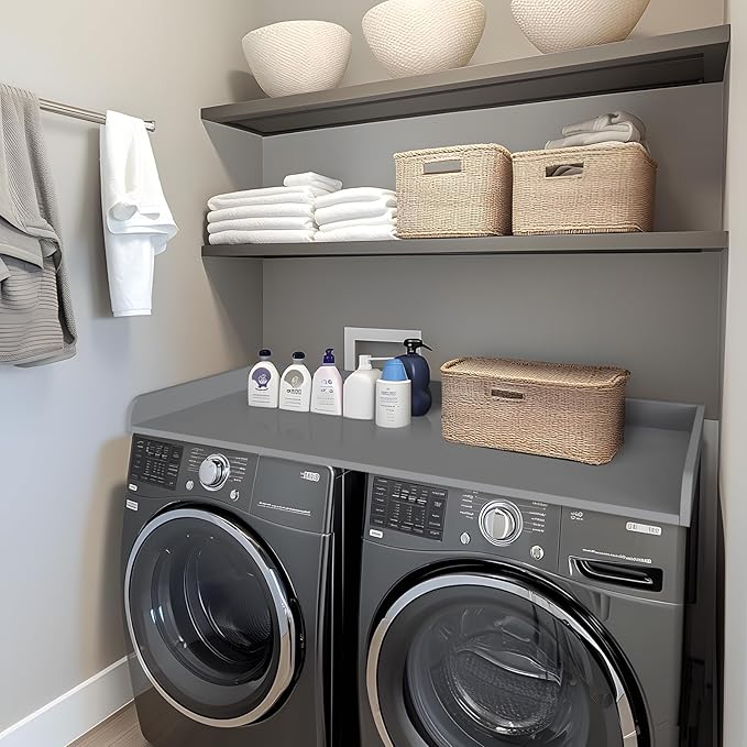 Kaboon Washer Dryer Countertop 58" x 28" Extra Large Version, Melamine Countertop with 3.5" Edge Rails, Laundry Room Organization, Grey