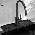 Meiliweser Silicone Faucet Mat for Kitchen Sink – Gen 2 Splash Guard with Upgraded Outlet & Slope – 18” x 5.1” Water Catcher & Sink Sponge Holder for Kitchen and Bathroom (Black)