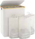 Extra Large 3 Section Dirty Clothes Laundry Basket with Lid, Dirty Clothes Hampers with Removable Bags for Bedroom and Laundry Room, Beige