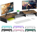 Dual Monitor Stand for Desk, Wooden Monitor Riser, Desk Shelf for Top of Desk, Computer Stand for Home and Office Use (Wood)