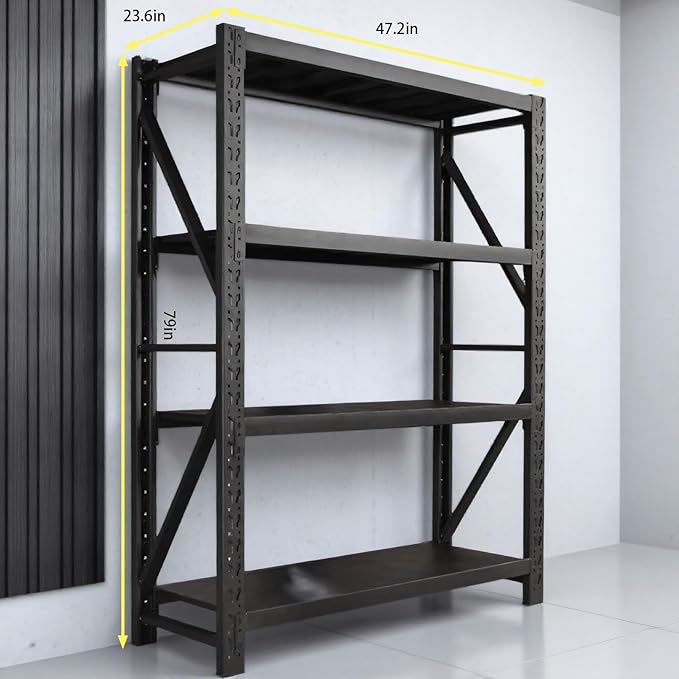 torage Shelves,Garage Shelving Heavy Duty Metal Adjustable Garage Shelves, Shelving Units Industrial Shelving for Warehouse (Black, W47.2*D23.6*H79)
