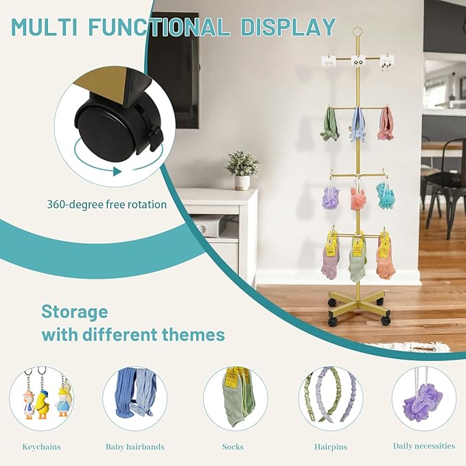 Retail Display Stand Rotating Display Stand 4 Tier Spinning Display Stand for Craft Shows, Jewelry, Keychain, Earring Adjustable Height Retail Display Racks (Gold)