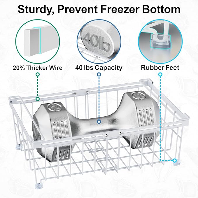 iSPECLE Chest Freezer Organizer - Fit 10 to 20 Cu.FT Freezer, 3 Pack Large Expandable Stackable Deep Freezer Organizer Bins Sort Frozen Food and Easily Get with Handle, Improve Air Circulation,White