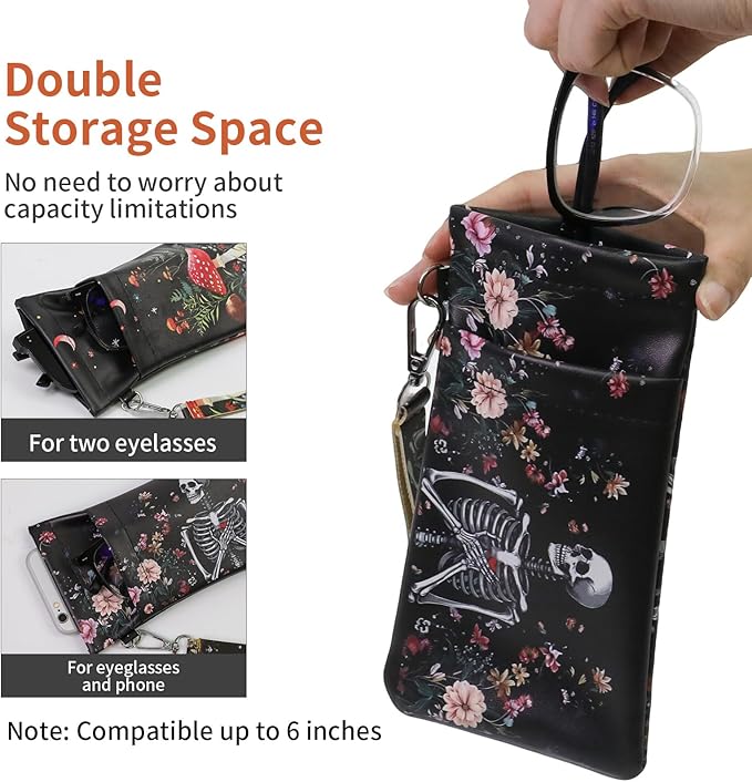 Double Eyeglass Case Soft Dual Glasses Case for Women Men Travel Squeeze Top Sunglasses Cases Eyeglasses Pouch