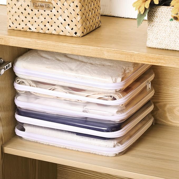 Sanwuta 6 Pcs Clear Hard Zipper Case Hard Plastic Zipper Pouches Transparent Makeup Bag Pencil Pouches for Travel Snacks Christmas Trinket Storage Organizer Box(White,13.78 x 11.81 x 2 Inch)