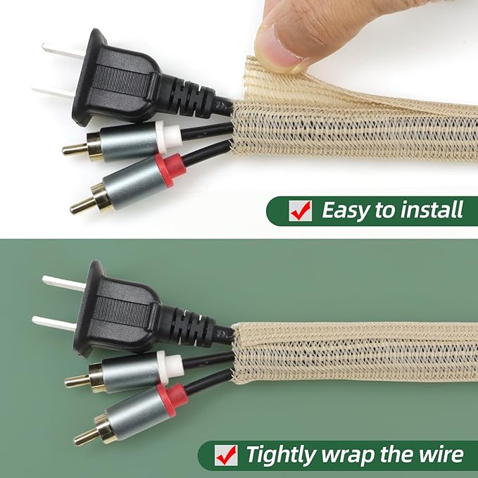 Split Wire Loom Tubing, Cable Protector Sleeve, Braided Cable Management for TV/Computer/Home Theater/Engine Bay, Cord Protectors from Pets No Chew (Wood Color, 1"-10ft)