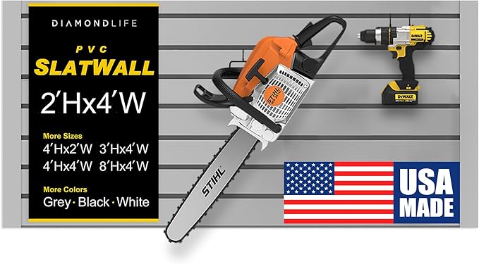 DLDIRECT 24" X 48" - Grey Slatwall Panel Garage Organizer: Heavy Duty Wall Mounted PVC Rack, Interlocking Slat Paneling for Garage Storage, Slotwall Board, Shelves System