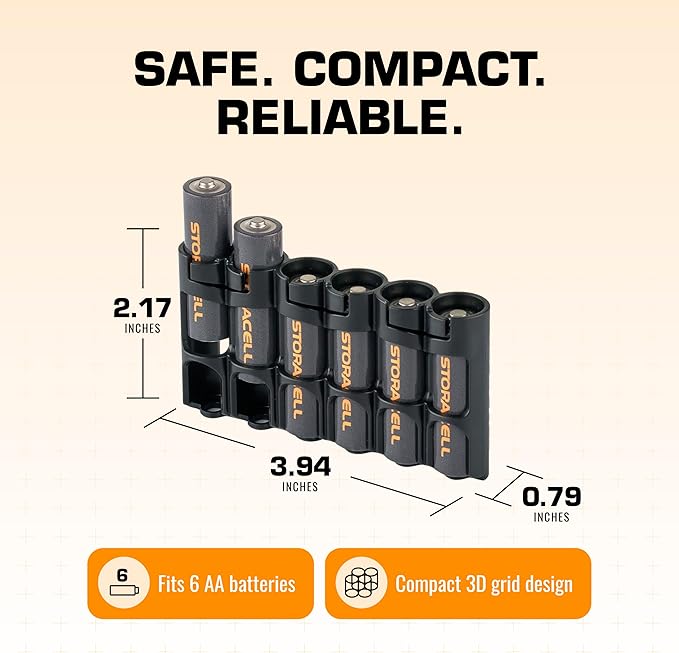 Storacell Slimline AA-6 Battery Storage Caddy and Dispenser (Pack of 2), Black, Holds 6 AA Batteries (Not Included), Durable & Compact Design, The Original Battery Caddy, Made in The USA