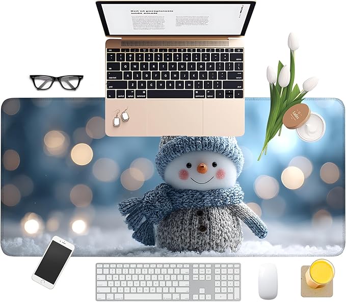 Christmas Snowman Gaming Mouse Pad 35.4"x15.7"Desk Mat Anti-Slip Rubber Base & Durable Stitched Edges for Gamers Smooth Mouse Writing Surface for Desk Office/Home