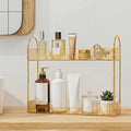Bathroom Countertop Organizer, 2-Tier Slim Vanity Storage Rack for Bathroom Sink, Narrow Counter Organizer for Toiletries Skincare Perfume with Gold Plastic Trays, Gold