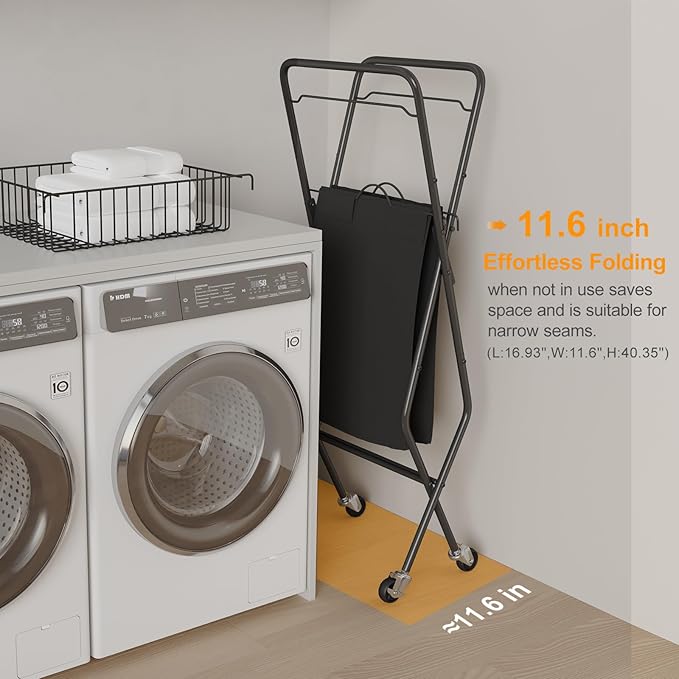 Laundry Basket with Wheels:88L Rolling Laundry Cart Foldable Metal Frame Dirty Clothes Laundry Hamper 36"H 4 Caster 2 Brake Waterproof Removable Liner Carry Handle for Dorm Laundry Room,Black