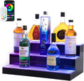 Led Lighted Liquor Bottle Display Shelf, 20 Inch 3 Tier Whiskey Rack, Support USB, Bar Stand with RF Remote & App Control, Illuminated Acrylic Lighting Shelves for 18 Bottles, Home Bar, Party