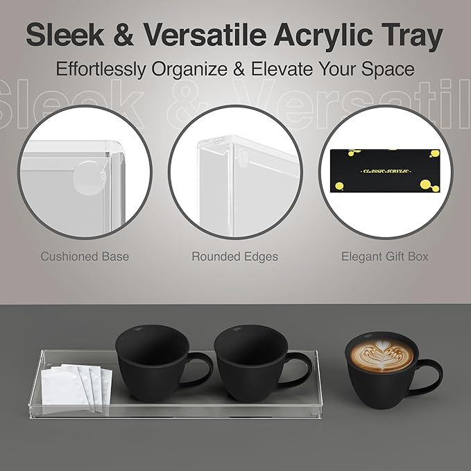 Vanity Tray with Gift Box - Acrylic Makeup Organizer for Jewelry Tray, Perfume Tray & Drawer Organizer. Strong & Durable Small Vanity Clear Organizer for Bathroom, Office & Home Decor.