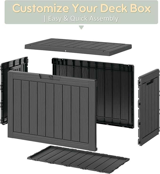 45 Gallon Outdoor Storage Deck Box Waterproof,Garden Tool,Backyard Cushion,Poolside Storage,Small Delivery Boxes for Outside,UV-Resistant & All-Weather,Wood-like Striped BLack