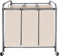 STO STO Laundry Sorter 3 Section, 3 Bag Laundry Hamper, Rolling Laundry Cart, Laundry Basket with Heavy Duty Lockable Wheels and Removable Bag for Clothes Storage, Beige