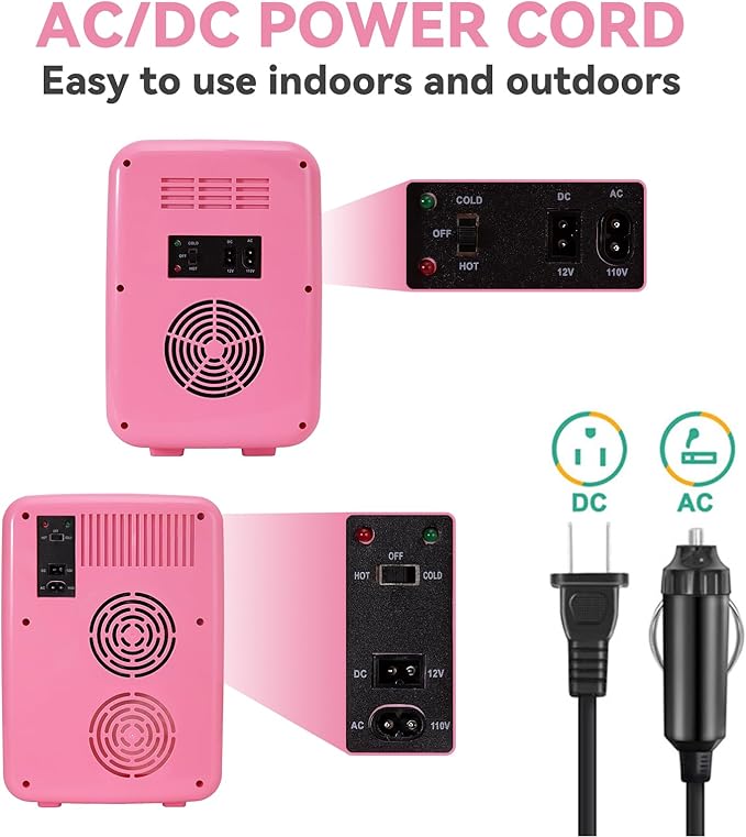 JOYSTAR 10 Liter/12 Cans Mini Fridge for Bedroom, Office, Dorm & Car, Portable Small Refrigerator for Skincare, Makeup, Beverage, Drinks, Thermoelectric Cooler & Warmer, Glass Door, Pink