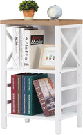 Small Bookshelf,3 Tier Industrial Bookcase with Metal Frame and Backboard,Low White Book Shelf,Book case for Small Spaces,Living Room,Bedroom and Home Office