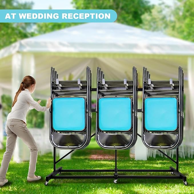 Folding Chair Rack, Heavy Duty Folding Chair Storage Rack Cart, 42 Chairs and 12 Table, 440 Lbs Weight Capacity, Locking Rubber Wheels for Weddings, Parties & Events