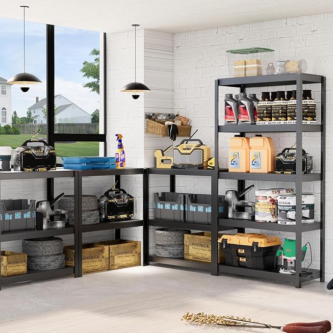 CJF Metal Storage Shelves, 5-Tier Garage Shelving Unit, Heavy Duty Adjustable Metal Shelving for Garage, Basement, Pantry, Warehouse-Black (71 "H x 36" W x 16" D)