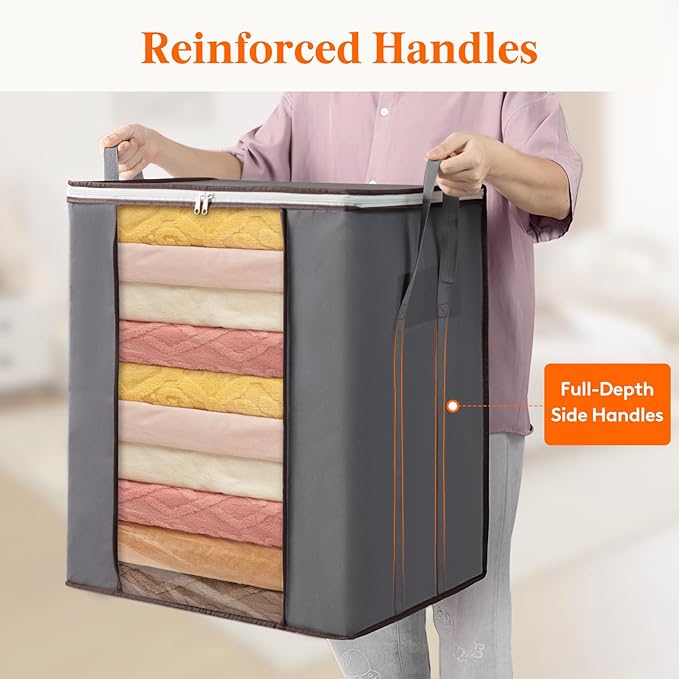 Lifewit Extra Large Blanket Comforter Storage Bags with Reinforced Handles for Bedding, Sheet, Foldable Clothes Storage Containers for King Size Quit, 120L Linen Moving Bag 6 Pack