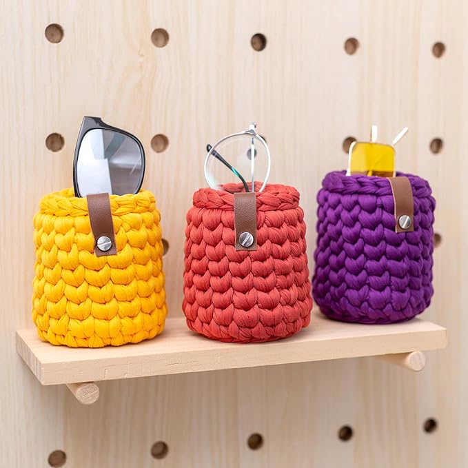 Handcrafted Vertical Eyeglasses Holder Stand for Reading Desk Nightstand Table - Small Eyeglass Organizer Stand for Bedside - Soft and Sturdy Knit Eyeglass Stand - Fits Standard Size Glasses