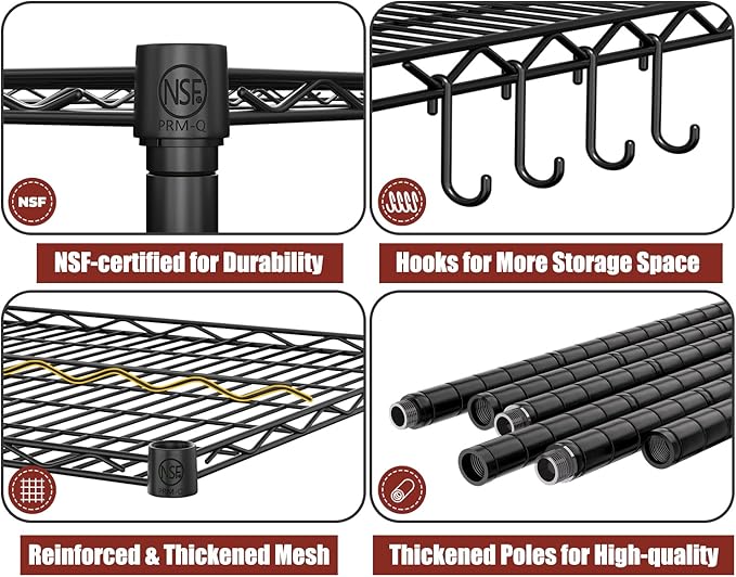 PrimeZone 5 Tier 80.7"H x 55.5"W x 24"D Wire Shelving with Wheels 3000lbs NSF Certified Storage Shelves Heavy Duty Metal Shelf Adjustable Rolling Rack Commercial Garage Restaurant Warehouse Kitchen