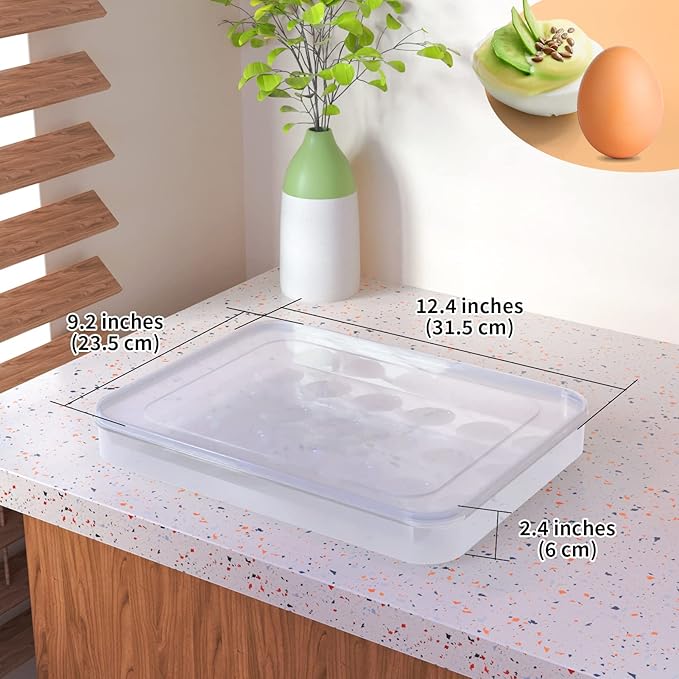 77L Deviled Egg Containers with Lid, (Set of 2), Plastic Egg Holder for Refrigerator for 48 Eggs, Clear Storage Deviled Egg Carrier Tray, Fridge Stackable Countertop Portable Egg Dispenser