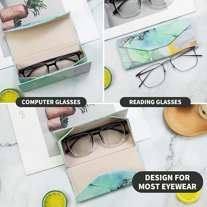 Foldable Glasses Case, Magnetic PU Leahter Sunglasses Case, Cute Hard Shell Folding Eyeglass Cases for Women Kids