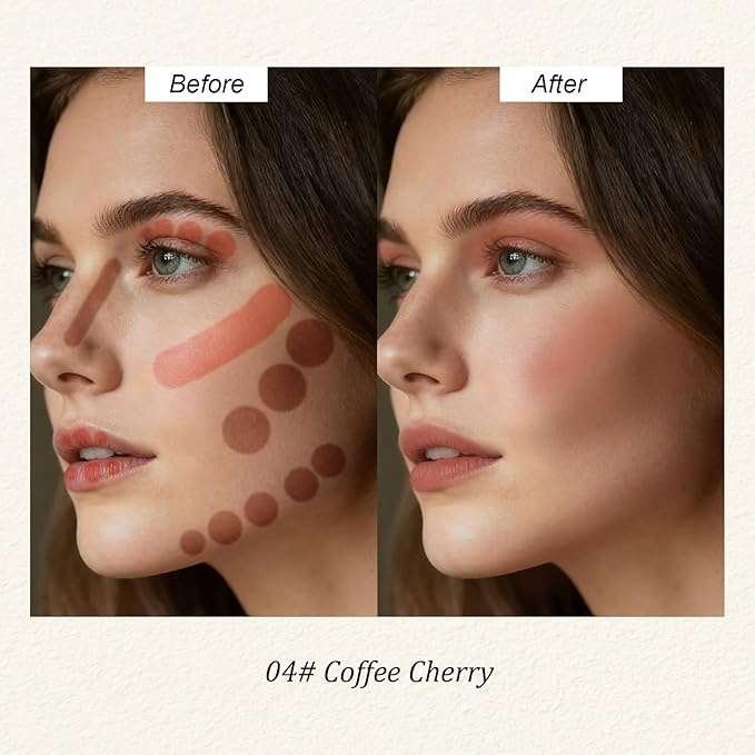 Color Nymph Blush Contour Stick, Double-end Cream Blush & Contour Makeup Stick Multiuse Blusher with Butter Bronzer For Cheeks Eyes Lip Matte Texture Silky-Smooth - 04# Coffee Cherry