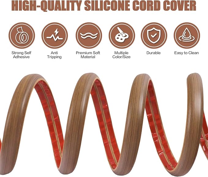 Floor Cord Cover Cable Cavity Self Adhesive Cord Hider Floor 10FT Floor Cable Management Power Cord Protector Floor Electric Cord Covers for Offices, Gym, Exhibitions (Misty Brown Wood, 1.57" x 10')