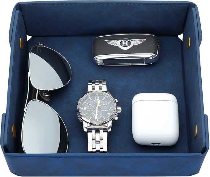 CASIRENA Father's Day Gifts Faux Leather Valet Tray Organizer for Men - Catch-All Tray for Entryway Table Key, Wallet, Watch, Coin Change, Phone, Dresser EDC Dump Jewelry, Bedside Nightstand Desk-top