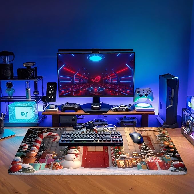 Christmas Scene Gaming Mouse Pad 35.4"x15.7"Desk Mat Anti-Slip Rubber Base & Durable Stitched Edges for Gamers Smooth Mouse Writing Surface for Desk Office/Home