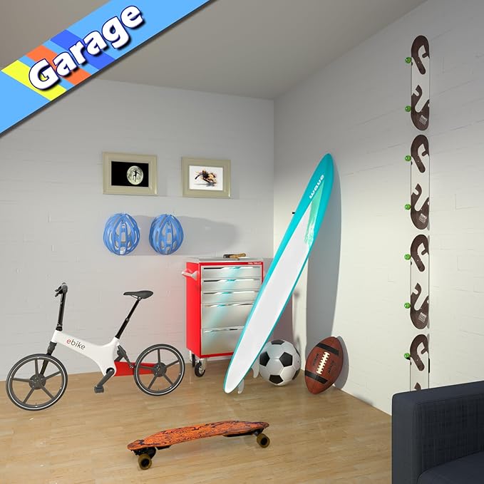 Skateboard Wall Mount Skateboard Hanger Skate Deck Display Holder Skateboard Hook Ski Rack for Garage Longboard Rack Snowboard Storage (4pcs)