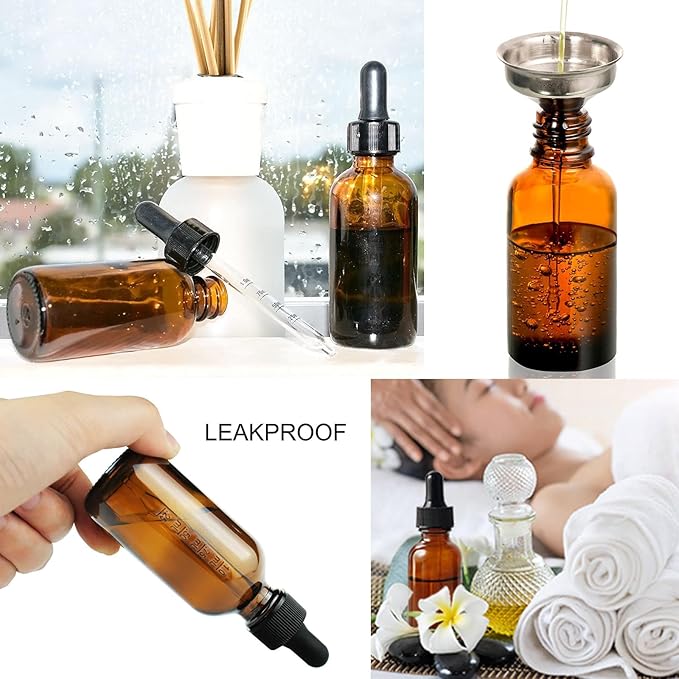 10 Pack 2 Oz Amber Glass Bottles with Dropper, UV Protection, for Essential Oils, Serum, Liquids