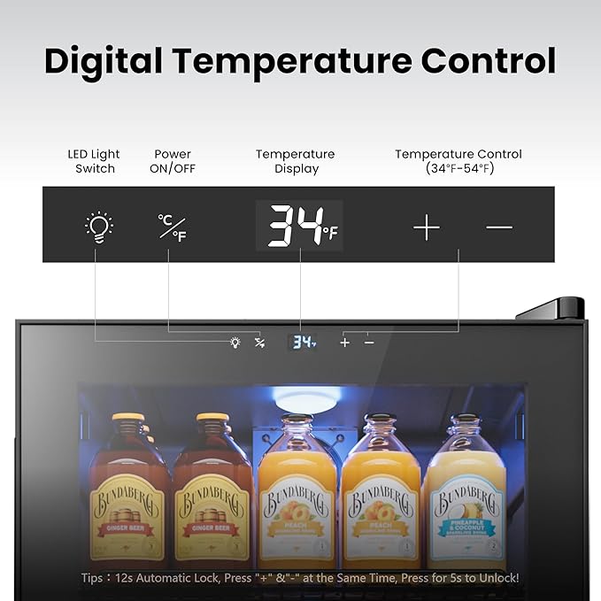 Yeego Beverage Refrigerator Cooler, 130 Cans Mini Fridge with Glass Door Beverage Fridge with Adjustable shelves for Soda Beer or Wine,Beverage Cooler with Digital Temperature Control for Home Office