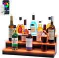Led Lighted Liquor Bottle Display Shelf, 24 Inch 3 Tier Whiskey Rack, Support USB, Bar Stand with RF Remote & App Control, Illuminated Acrylic Lighting Shelves for 21 Bottles, Home Bar, Party