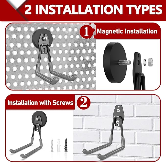 3-H Heavy Duty Magnet Garage Hooks 4 Pack, Extra Large Strong Magnetic Hooks for Hanging Cordless Power Drill, Utility Magnetic Tool Holder for Metal Cabinet, Steel Pegboard, Toolbox, Garage(Grey)